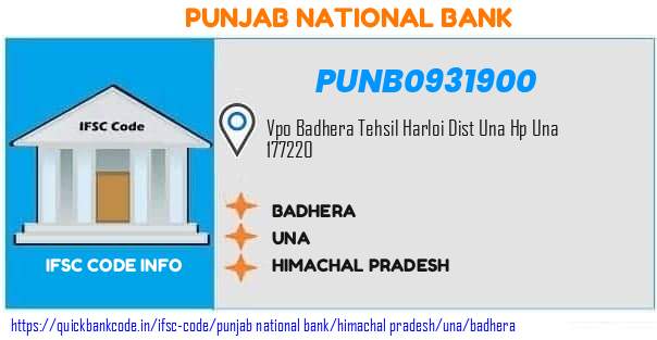 Punjab National Bank Badhera PUNB0931900 IFSC Code
