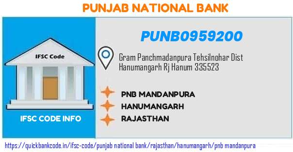 Punjab National Bank Pnb Mandanpura PUNB0959200 IFSC Code