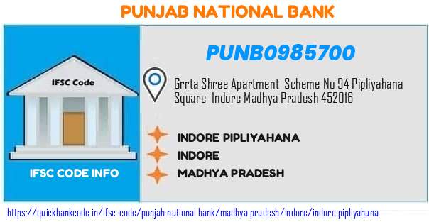 Punjab National Bank Indore Pipliyahana PUNB0985700 IFSC Code
