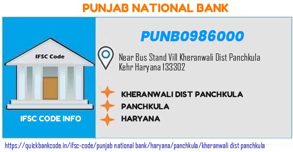 Punjab National Bank Kheranwali Dist Panchkula PUNB0986000 IFSC Code