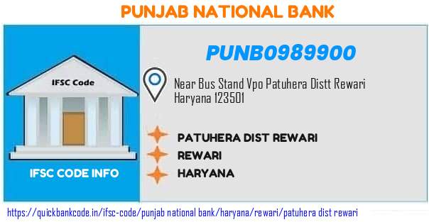 Punjab National Bank Patuhera Dist Rewari PUNB0989900 IFSC Code