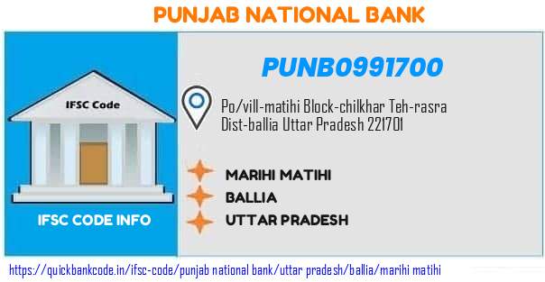 Punjab National Bank Marihi Matihi PUNB0991700 IFSC Code