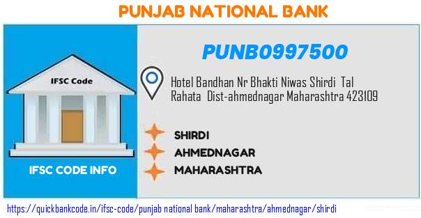 Punjab National Bank Shirdi PUNB0997500 IFSC Code