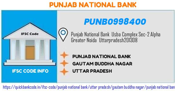 Punjab National Bank Punjab National Bank PUNB0998400 IFSC Code