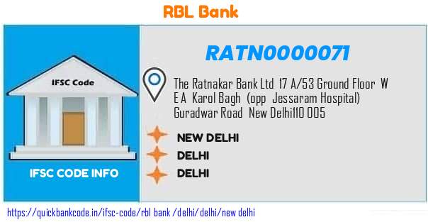 Rbl Bank New Delhi RATN0000071 IFSC Code