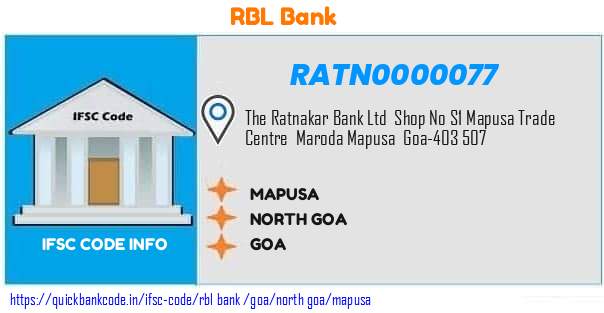 Rbl Bank Mapusa RATN0000077 IFSC Code
