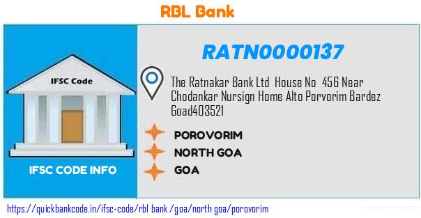 Rbl Bank Porovorim RATN0000137 IFSC Code