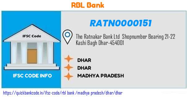 Rbl Bank Dhar RATN0000151 IFSC Code