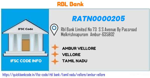 Rbl Bank Ambur Vellore RATN0000205 IFSC Code
