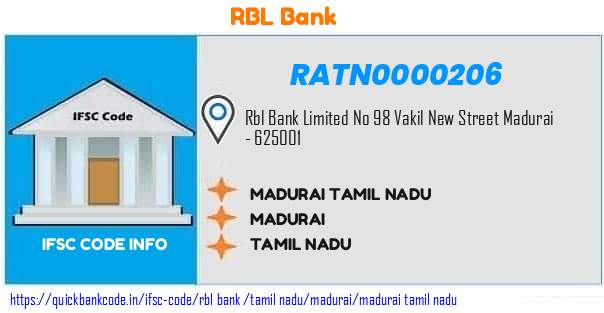 Rbl Bank Madurai Tamil Nadu RATN0000206 IFSC Code