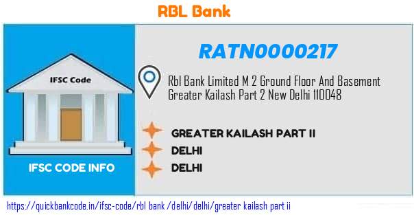 Rbl Bank Greater Kailash Part Ii RATN0000217 IFSC Code