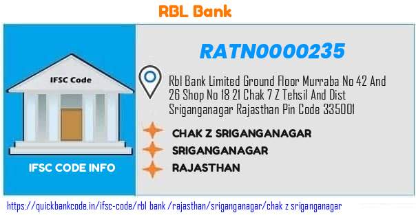 Rbl Bank Chak Z Sriganganagar RATN0000235 IFSC Code