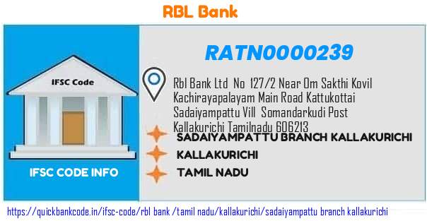 Rbl Bank Sadaiyampattu Branch Kallakurichi RATN0000239 IFSC Code