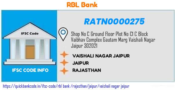 Rbl Bank Vaishali Nagar Jaipur RATN0000275 IFSC Code