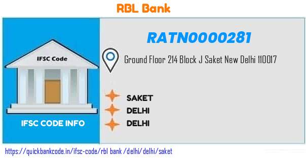 Rbl Bank Saket RATN0000281 IFSC Code