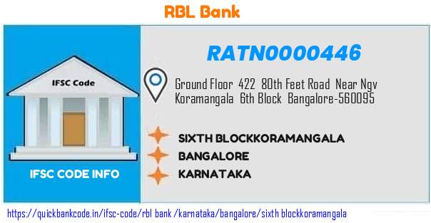 RATN0000446 RBL Bank. SIXTH BLOCK,KORAMANGALA