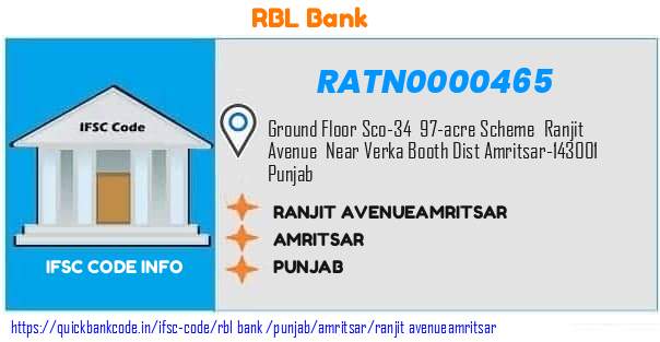Rbl Bank Ranjit Avenueamritsar RATN0000465 IFSC Code