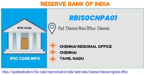 Reserve Bank of India Chennai Regional Office RBIS0CNPA01 IFSC Code