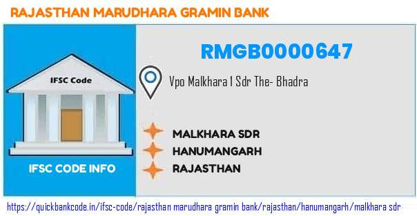 Rajasthan Marudhara Gramin Bank Malkhara Sdr RMGB0000647 IFSC Code