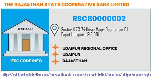 The Rajasthan State Cooperative Bank Udaipur Regional Office RSCB0000002 IFSC Code