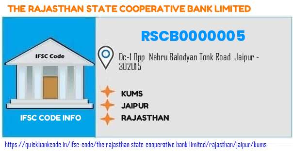 The Rajasthan State Cooperative Bank Kums RSCB0000005 IFSC Code