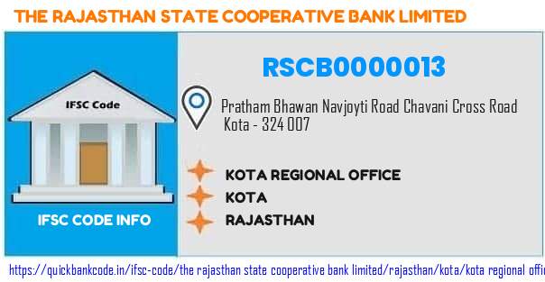 The Rajasthan State Cooperative Bank Kota Regional Office RSCB0000013 IFSC Code