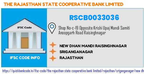 The Rajasthan State Cooperative Bank New Dhan Mandi Raisinghnagar RSCB0033036 IFSC Code