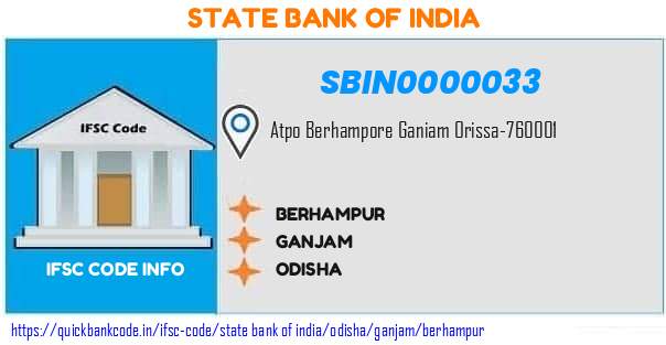 State Bank of India Berhampur SBIN0000033 IFSC Code