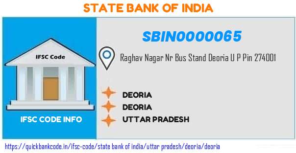 State Bank of India Deoria SBIN0000065 IFSC Code