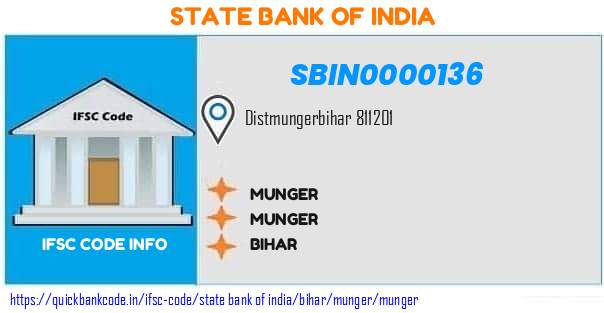 State Bank of India Munger SBIN0000136 IFSC Code