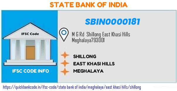 State Bank of India Shillong SBIN0000181 IFSC Code