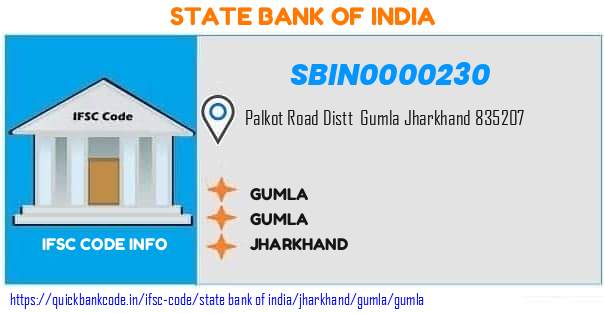 State Bank of India Gumla SBIN0000230 IFSC Code