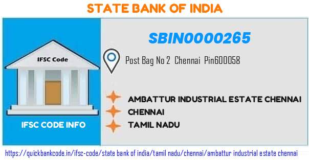 State Bank of India Ambattur Industrial Estate Chennai SBIN0000265 IFSC Code