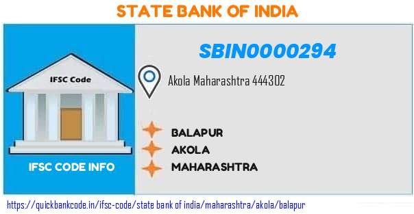 State Bank of India Balapur SBIN0000294 IFSC Code