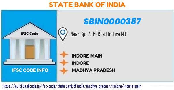 State Bank of India Indore Main SBIN0000387 IFSC Code