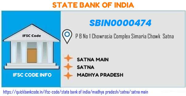 State Bank of India Satna Main SBIN0000474 IFSC Code