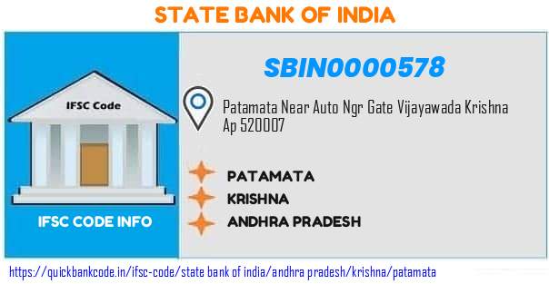 State Bank of India Patamata SBIN0000578 IFSC Code