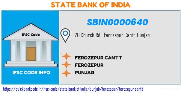 State Bank of India Ferozepur Cantt  SBIN0000640 IFSC Code