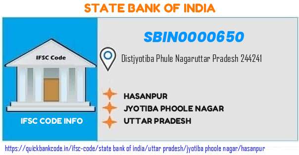 State Bank of India Hasanpur SBIN0000650 IFSC Code