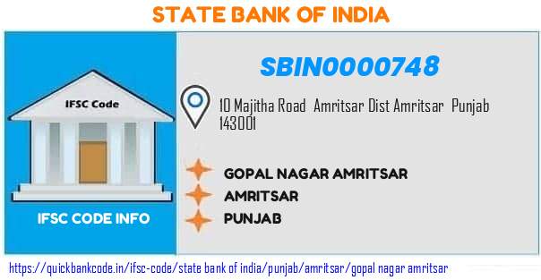 State Bank of India Gopal Nagar Amritsar SBIN0000748 IFSC Code