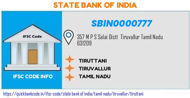 SBIN0000777 State Bank of India. TIRUTTANI
