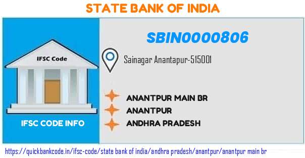 State Bank of India Anantpur Main Br  SBIN0000806 IFSC Code