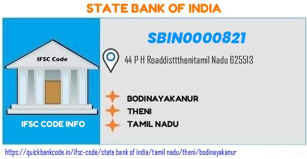 State Bank of India Bodinayakanur SBIN0000821 IFSC Code