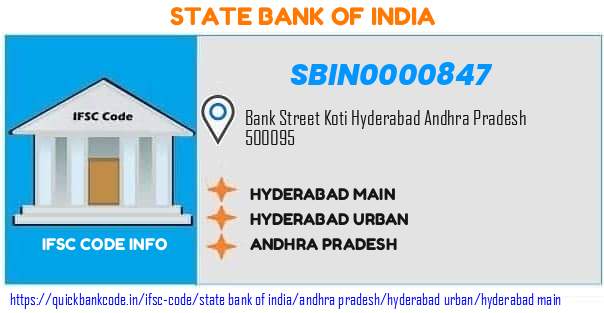 State Bank of India Hyderabad Main SBIN0000847 IFSC Code