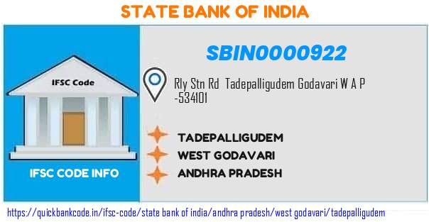State Bank of India Tadepalligudem SBIN0000922 IFSC Code
