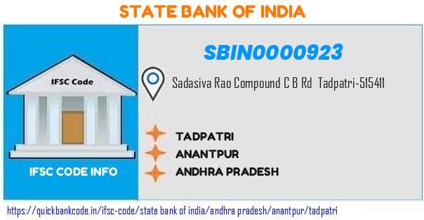 State Bank of India Tadpatri SBIN0000923 IFSC Code