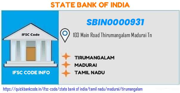 State Bank of India Tirumangalam SBIN0000931 IFSC Code