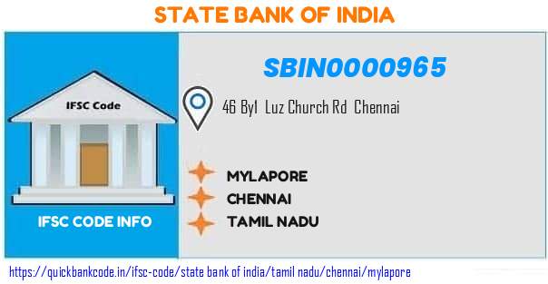 State Bank of India Mylapore SBIN0000965 IFSC Code