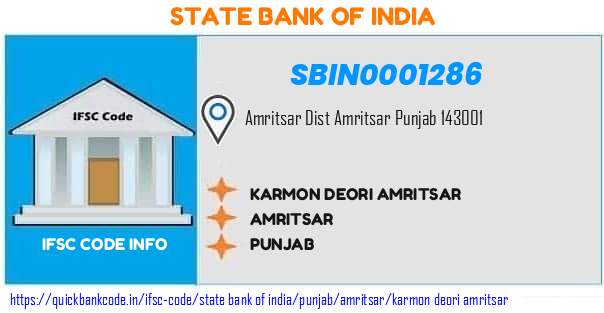 State Bank of India Karmon Deori Amritsar SBIN0001286 IFSC Code