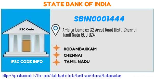 State Bank of India Kodambakkam SBIN0001444 IFSC Code